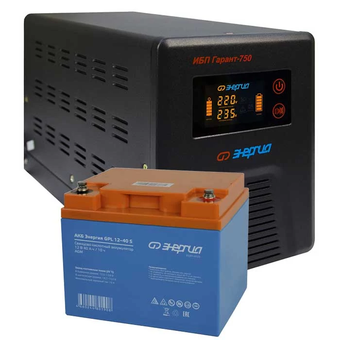 Комплект ИБП для котла Энергия Гарант 750 + Аккумулятор GPL S 40 Ач, 300Вт-90мин