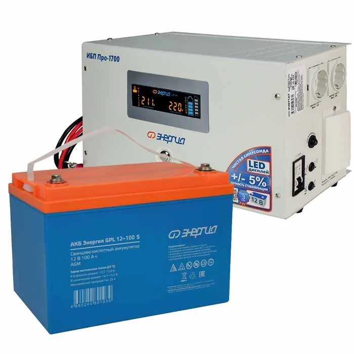 Комплект ИБП для дома Энергия Pro-1700 + Аккумулятор GPL S 100 Ач, 300Вт-180мин